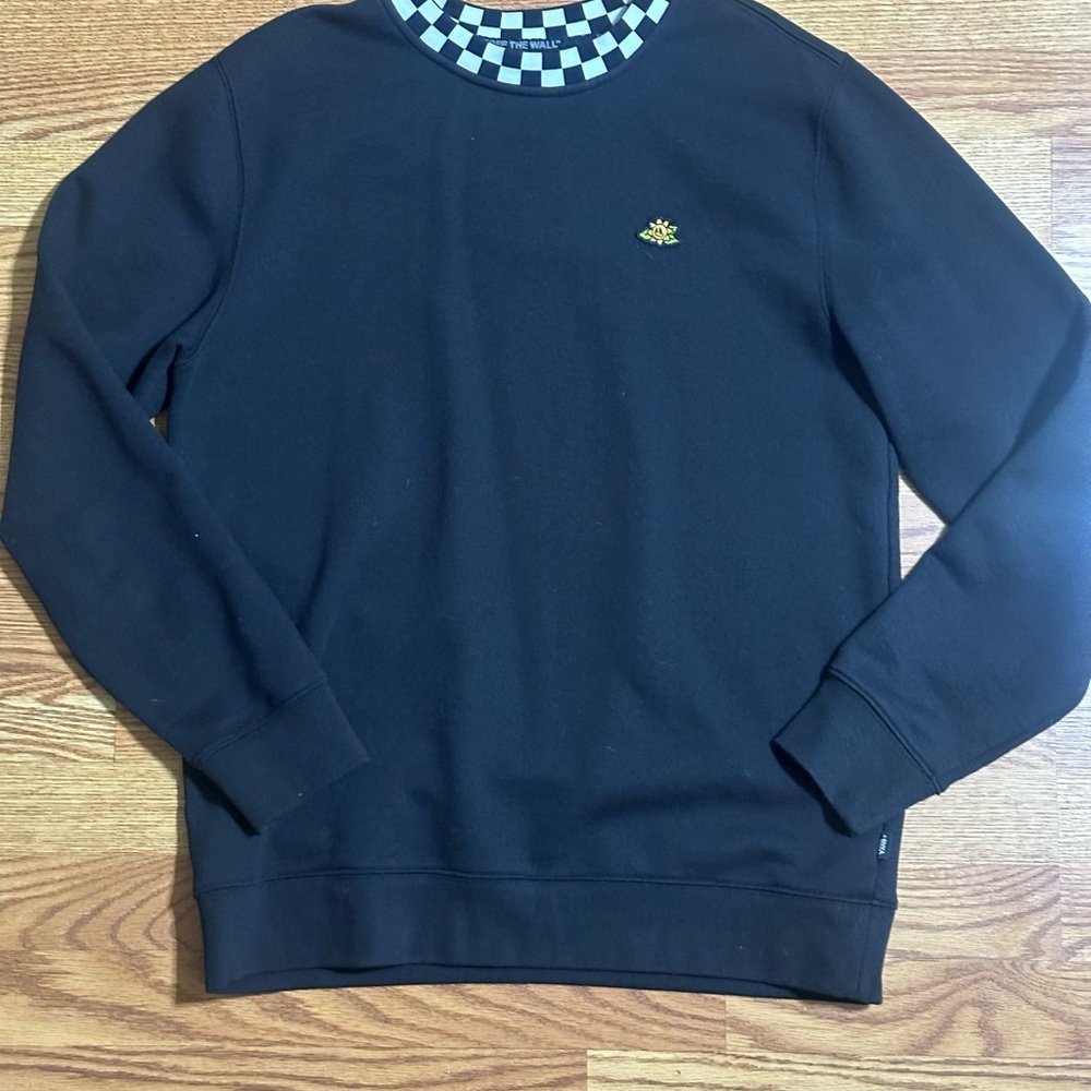Vans Black Crewneck Sweater with Checkered Collar